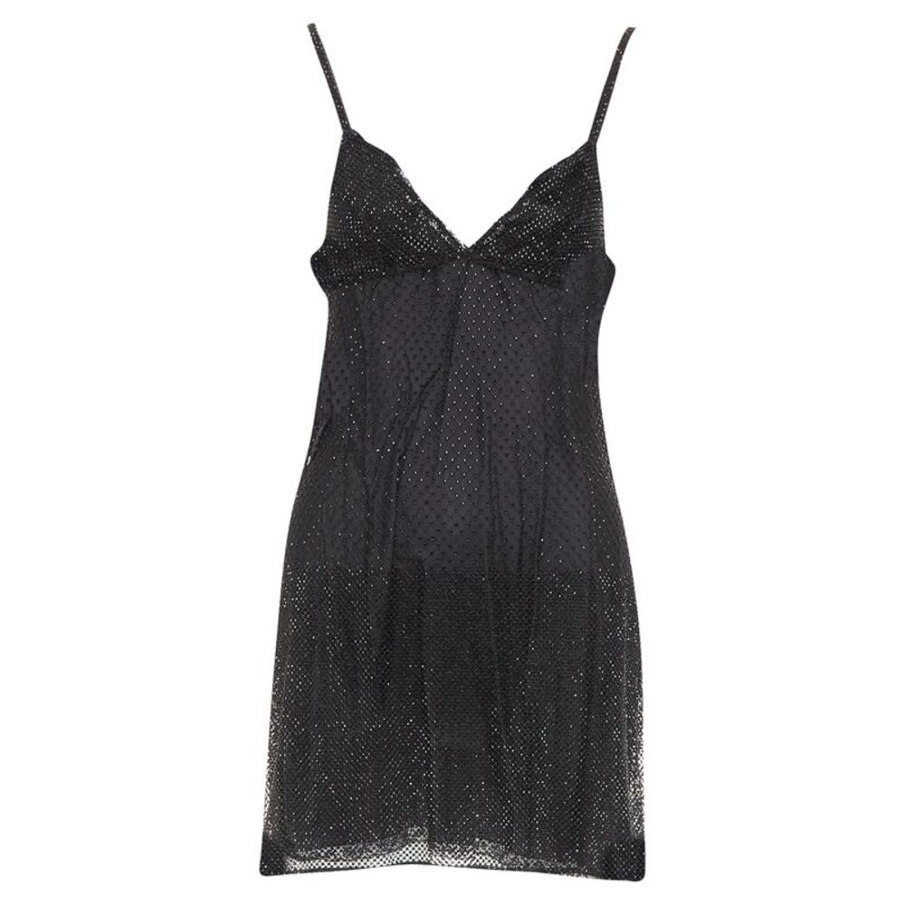 Prada black rhinestone crystal degrade mesh mini slip dress